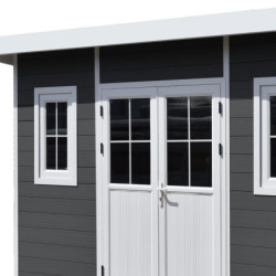Abri de jardin en bois composite 28mm anthracite 14,90m² PREMIUM toit plat - Woodlife Garden