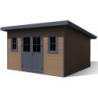 Abri de jardin en bois composite 28mm aspect bois 14,90m² PREMIUM toit plat - Woodlife Garden