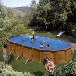Piscine hors sol Mauritius ovale en acier imitation bois 744x399cm – Gré