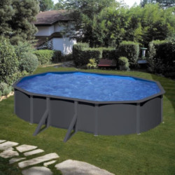 Piscine hors sol Louko ovale en acier gris anthracite 634x399cm – Gré