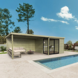 Bureau de jardin Sagres 9,22m² en bois traité 28mm avec terrasse - SOLID