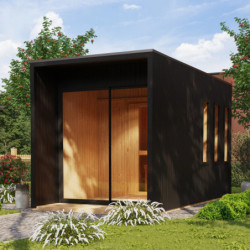 Sauna d'extérieur Miramar - noir avec vestibule - poêle 9KW ctrl externe - 3 à 6 places 73mm - KARIBU
