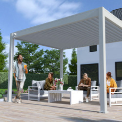 Pergola bioclimatique autoportante en alu gris perle 3x4m Ombrea