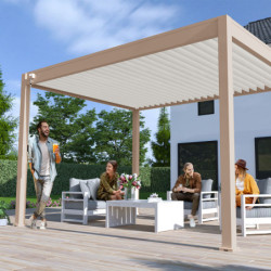 Pergola bioclimatique autoportante en alu beige 3x4m Ombrea