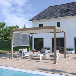 Pergola bioclimatique autoportante en alu taupe 3x4m Ombrea