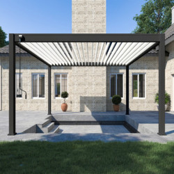 Pergola bioclimatique autoportante en alu anthracite - lames blanches - 4x4m Ombrea