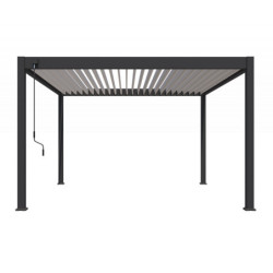 Pergola bioclimatique autoportante en alu anthracite - lames blanches - 4x4m Ombrea