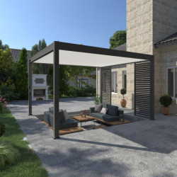 Pergola bioclimatique autoportante en alu anthracite - lames blanches - 4x4m Ombrea