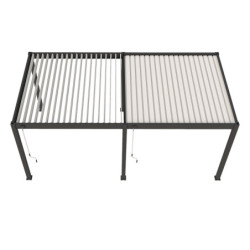 Pergola bioclimatique autoportante en alu anthracite - lames blanches - 3x6m Ombrea