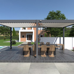 Pergola bioclimatique autoportante en alu anthracite - lames blanches - 3x6m Ombrea
