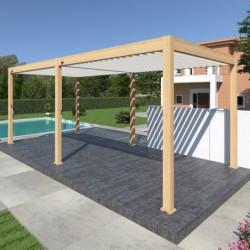 Pergola bioclimatique autoportante en alu imitation bois - lames blanches - 3x6m Ombrea	