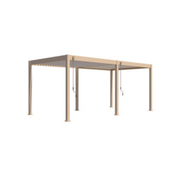 Pergola bioclimatique autoportante en alu imitation bois - lames blanches - 3x6m Ombrea	