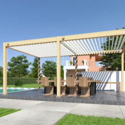 Pergola bioclimatique autoportante en alu imitation bois - lames blanches - 3x6m Ombrea	