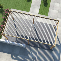Pergola bioclimatique autoportante en alu imitation bois - lames blanches - 3x6m Ombrea	