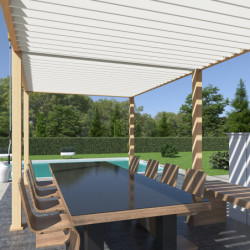 Pergola bioclimatique autoportante en alu imitation bois - lames blanches - 3x6m Ombrea	