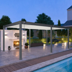 Pergola bioclimatique autoportante en alu anthracite - lames blanches - 4x6m Ombrea