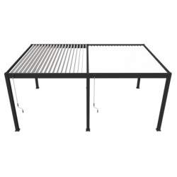 Pergola bioclimatique autoportante en alu anthracite - lames blanches - 4x6m Ombrea