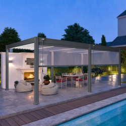 Pergola bioclimatique autoportante en alu anthracite - lames blanches - 4x6m Ombrea