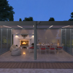 Pergola bioclimatique autoportante en alu anthracite - lames blanches - 4x6m Ombrea