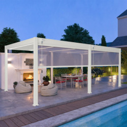 Pergola bioclimatique autoportante en alu blanc 4x6m + 2 stores 3m blanc Ombrea