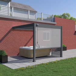 Pergola bioclimatique adossée en alu anthracite 3x3m + store 3m anthracite Ombrea