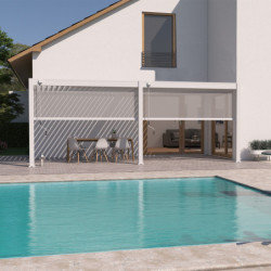 Pergola bioclimatique adossée en alu blanc 3x6m + 2 stores 3m blanc Ombrea