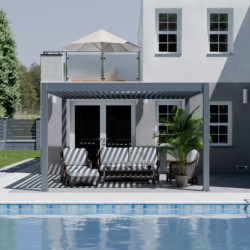 Pergola bioclimatique autoportante en alu anthracite 4x4m - motorisée - Ombrea