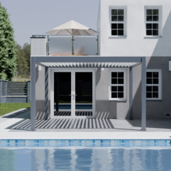 Pergola bioclimatique autoportante en alu anthracite - lames blanches 4x4m - motorisée - Ombrea