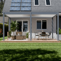 Pergola bioclimatique autoportante en alu anthracite - lames blanches 4x6m - motorisée - Ombrea