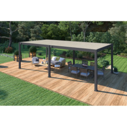 Pergola bioclimatique autoportante en alu anthracite - lames blanches 4x8m - motorisée - Ombrea