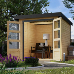 Abri de jardin en bois brut 19mm - coins en acier gris anthracite - 4,45m² Jupiter A – Karibu	