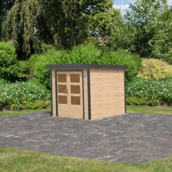 Abri de jardin en bois brut 19mm - coins en acier gris anthracite - 4,45m² Jupiter A – Karibu	