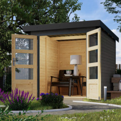 Abri de jardin en bois gris terre 19mm - coins en acier gris anthracite - 4,45m² Jupiter B – Karibu