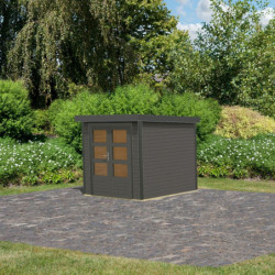Abri de jardin en bois gris terre 19mm - coins en acier gris anthracite - 4,45m² Jupiter B – Karibu