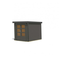Abri de jardin en bois gris terre 19mm - coins en acier gris anthracite - 4,45m² Jupiter B – Karibu