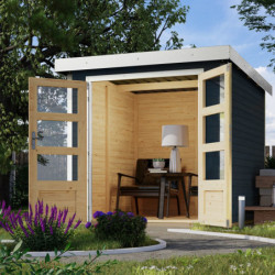 Abri de jardin en bois gris anthracite 19mm - coins en acier blanc - 4,45m² Jupiter C – Karibu