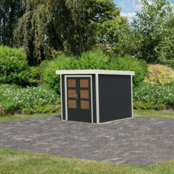 Abri de jardin en bois gris anthracite 19mm - coins en acier blanc - 4,45m² Jupiter C – Karibu