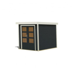 Abri de jardin en bois gris anthracite 19mm - coins en acier blanc - 4,45m² Jupiter C – Karibu