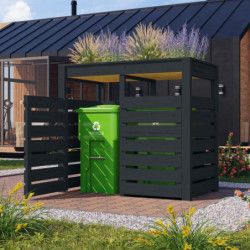 Cache-poubelle en bois massif de 18mm - gris anthracite - pour 2 conteneurs 240L – Karibu