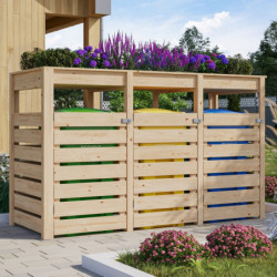 Cache-poubelle en bois massif de 18mm - brut - pour 3 conteneurs 240L – Karibu