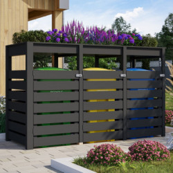 Cache-poubelle en bois massif de 18mm - gris anthracite - pour 3 conteneurs 240L – Karibu