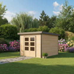 Abri de jardin en bois brut 28mm - acier gris anthracite - 7,34m² Pluto A – Karibu