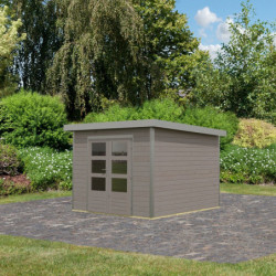 Abri de jardin en bois gris clair 28mm - acier gris poussière - 7,34m² Pluto D – Karibu