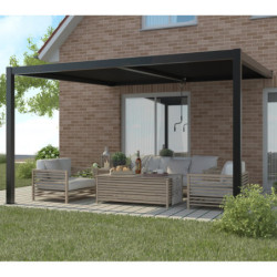 Pergola bioclimatique adossée en aluminium noir graphite 4x3m - X-METAL