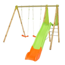 Portique bois-métal Techwood H.230cm - 2 balançoires + 1 toboggan ARROBA - Trigano Jardin	