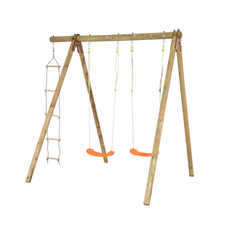 Portique en bois traité H.230cm - 2 balançoires + 1 échelle de corde TIRIDOU - Trigano Jardin