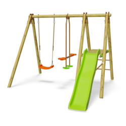 Portique en bois traité H.190cm - 2 agrès + 1 toboggan VABI - Trigano Jardin