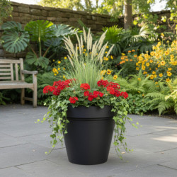 Pot en plastique recyclé Ecostone D.55xH.51cm couleur noire - Megacollections