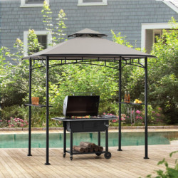 Tonnelle pour barbecue Linas 244x152cm en acier thermolaqué noir et toit en tissu gris - Sunjoy