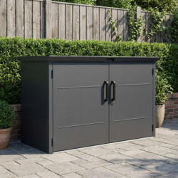 Abri 3 poubelles en acier galvanisé Kosto monopente gris foncé + kit d'ancrage - X-Métal